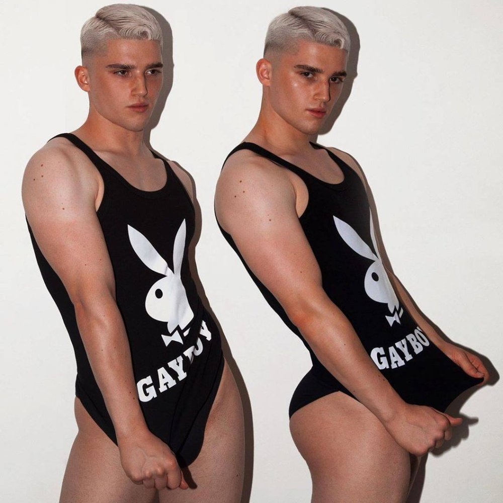 AW19 MOSCHINO Couture Jeremy Scott PLAYBOY GAYBOY BLACK SLIM FIT TANK TOP